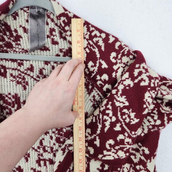 Moon Collection Sweater Womens Medium Burgundy Floral Open Front Shawl Cardigan - Picture 5 of 11